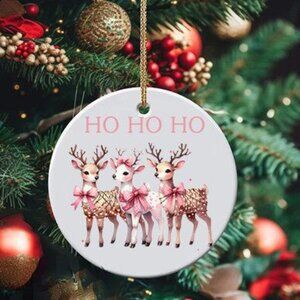 Cute Boujie Pink Reindeer With Bows Christmas Ornament.  Can Be Personalized!!!